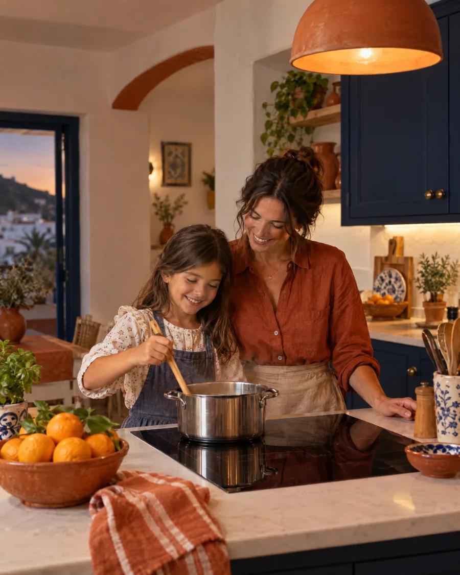 Madre e hija cocinando juntas en una cocina de Almería